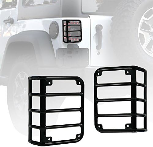 Xprite Tail Light Covers Compatible with 2007-2018 Jeep Wrangler JK & JKU Unlimited, Guards for Rear Taillights Black Light Cage, Pair