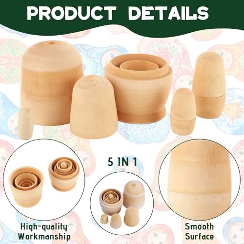 LOPYXBR 5 Sets Blank Russian Nesting Dolls Wooden Nesting Dolls Unpainted Matryoshka Doll for DIY Crafts, Birthday, Christmas(5 Size,25 PCS in Total) by LOPYXBR - Image 5