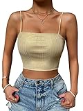 WDIRARA Women's Metallic Spaghetti Strap Sleeveless Backless Cami Crop Top Party Wear Gold Sparkly M