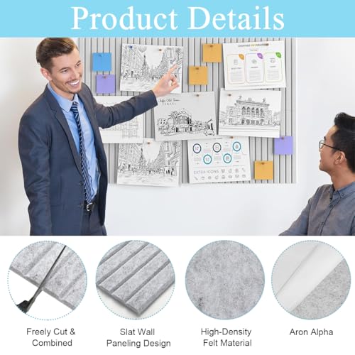 Image of Climberty 6Pcs Felt Bulletin Board Vision Board,30x30cm Self-Adhesive Wall Boards with 50pcs Drawing Pins,Felt Message for Paste Notes Photos Schedules (Grey)