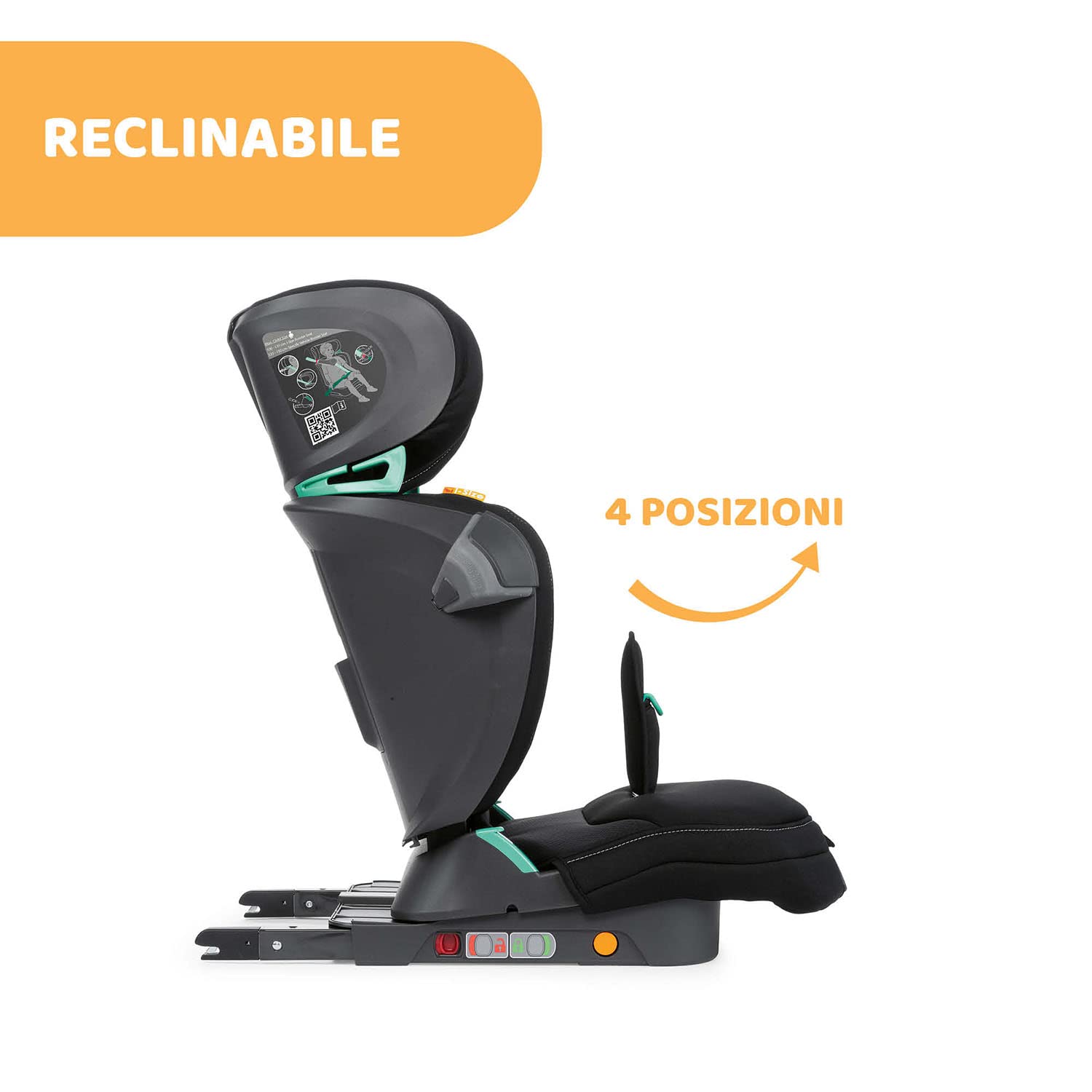 Chicco Fold&Go I-Size Seggiolino Auto 15-36 kg con Connettori Rigidi ISOFIX, Bambini 3-12 Anni, Reclinabile e Pieghevole, Protezione Laterale, Altezza e Larghezza Regolabili, Nero