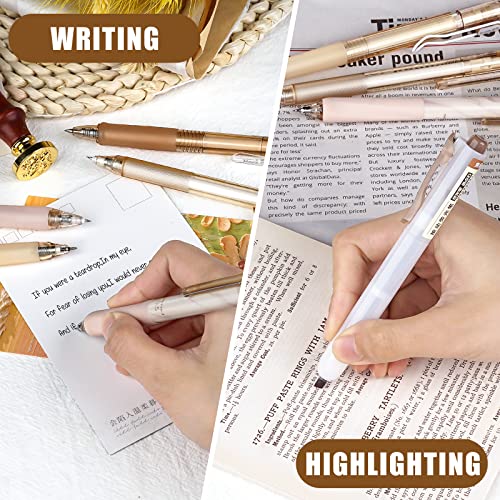Image of Four Candies Gel Pen Set, Aesthetic Writing Pens with 0.5mm Fine Tip, Black & Brown Ink Pens with Highlighter, Cute Stationery Supplies for School, Office, Pack of 12 - Moor Series
