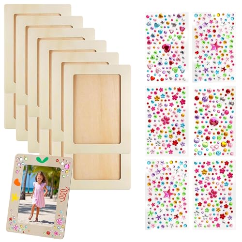 MDPUTY 12 Stück Bilderrahmen Holz Set 14 x 19 cm Holzbilderrahmen zum Bemalen Diy Bilderrahmen Bastelset mit 4 Sorten Glitzersteinen für Holzfarbe Geschenke Dekoration Kinderbilderrahmen