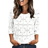 Oberteil mit 3/4-Ärmeln für Damen, Sommer, leicht, Damen, Spitzen-Top, elegant, lässig, Boho, mit Ösen, bestickt, elegant, ausgehöhlt, gehäkeltes Oberteil für den täglichen Gebrauch, weiß, M