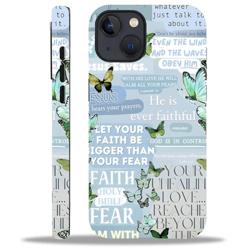 TAMEFOX Case for iPhone 13/14,Anti Drop Scratch Frosted Protective Cover Case for Women Girl-Butterfly Jesus Bible Pattern
