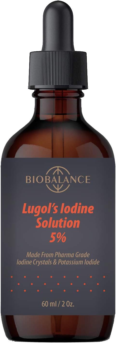 Bio Balance Lugol's Iodine 5% Solution 2 fl.oz., Extra Pure Grade, 6.25mg Iodine Per Drop, Heavy Metals Free, Preservative Free, Glass Dropper Bottle, 60ml