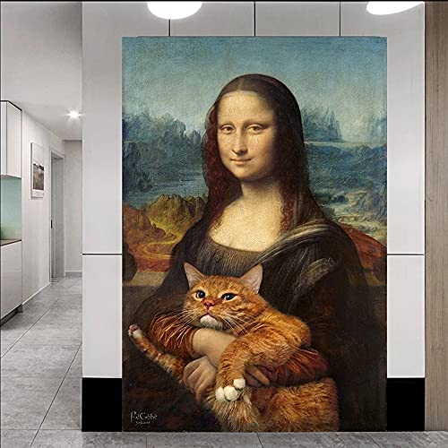 Cuadro En Lienzo Minimalismo de Estilo Nórdico Cartel de Mona Lisa Gato Animal Impresiones Imágenes Sala de Estar Decoración Moderna Para el Hogar (30x45cm Sin marco, A) Cover
