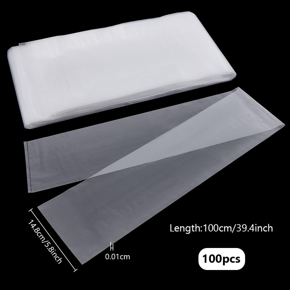 PH PandaHall 6x40 Inch Extra Long Plastic Sleeves 100pcs Flat Open Poster Bags Sleeves, Poster Poly Bags Clear Flat Open Bag Waterproof Poster Storage Bag for Large Narrow Items