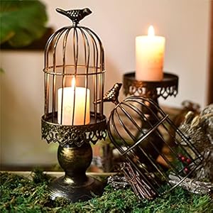 3PCS Decorative Retro Bird Cage Candle Holder Vintage Wrought Iron Candlesticks Candlelight Dinner Tabletop Decoration