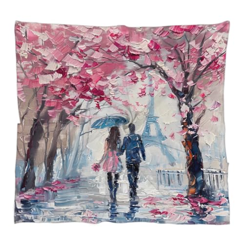 Eiffel Tower Pink Cherry Blossom Square Silk Scarf for Women, 23.6