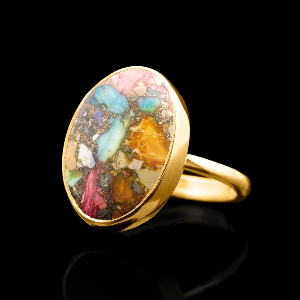 Natural Amazonite Crystal Ring 24K Gold Vermeil 925 Sterling Silver Oval Solitaire Gemstone Dainty Perseverance Crystal Virgo Wealth Statement Ring Handmade Turkish Fine Jewelry