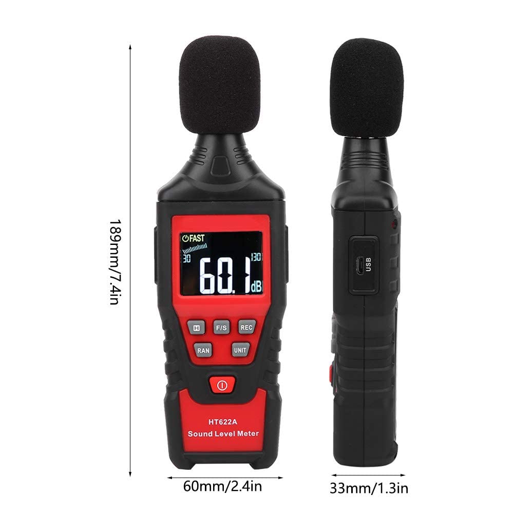 Medidor de Decibelios, Medidor de Decibelios, Lector de Nivel de Sonido, Medidor de Nivel de Sonido Digital Portátil de Mano, Medidor de Ruido de Decibelios, Instrumento de Medición(HT622A)
