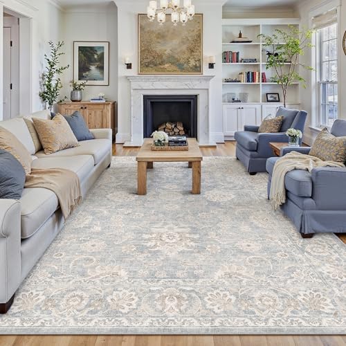 WondRg 8x10 Blue Cream Neutral Area Rug