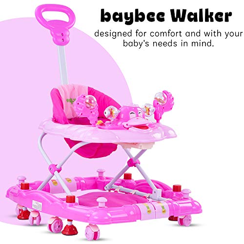 Image of Baybee Baby Walker for Kids with Rocker & Push Handle, Kids Walker with Adjustable Height, Mat & Musical Toy Bar | Activity Walker for Baby | Push Walker Baby 6-18 Months Boy Girl (Dark Pink)