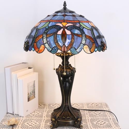 Image of 16Inch Tiffany Stained Glass Lamp Shade Replacement Only(Blue purple) | Fit For Table Lamps FLoor Lamp Ceiling Fixture Pendant Hanging Light Home Office Decoration