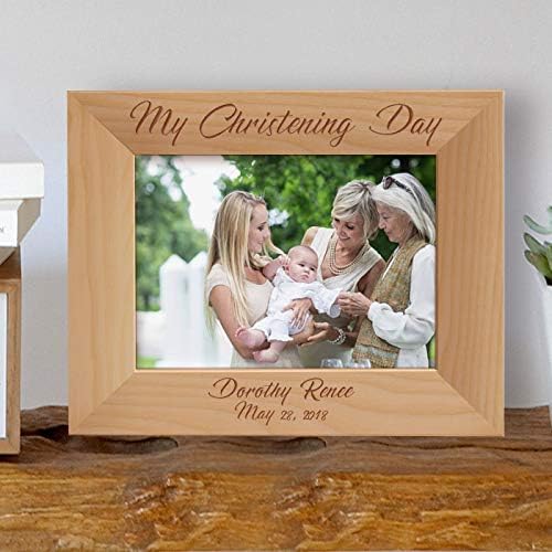 My Christening Day Personalized Wooden Picture Frame-7" x 5" Brown Horizontal