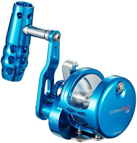 Maxel Ocean Max OM06B Lever Dual Drag Conventional Saltwater Jigging Fishing Reel, 4.5:1 Gear Ratio, 22.3 LBS Max Drag - Blue/Silver
