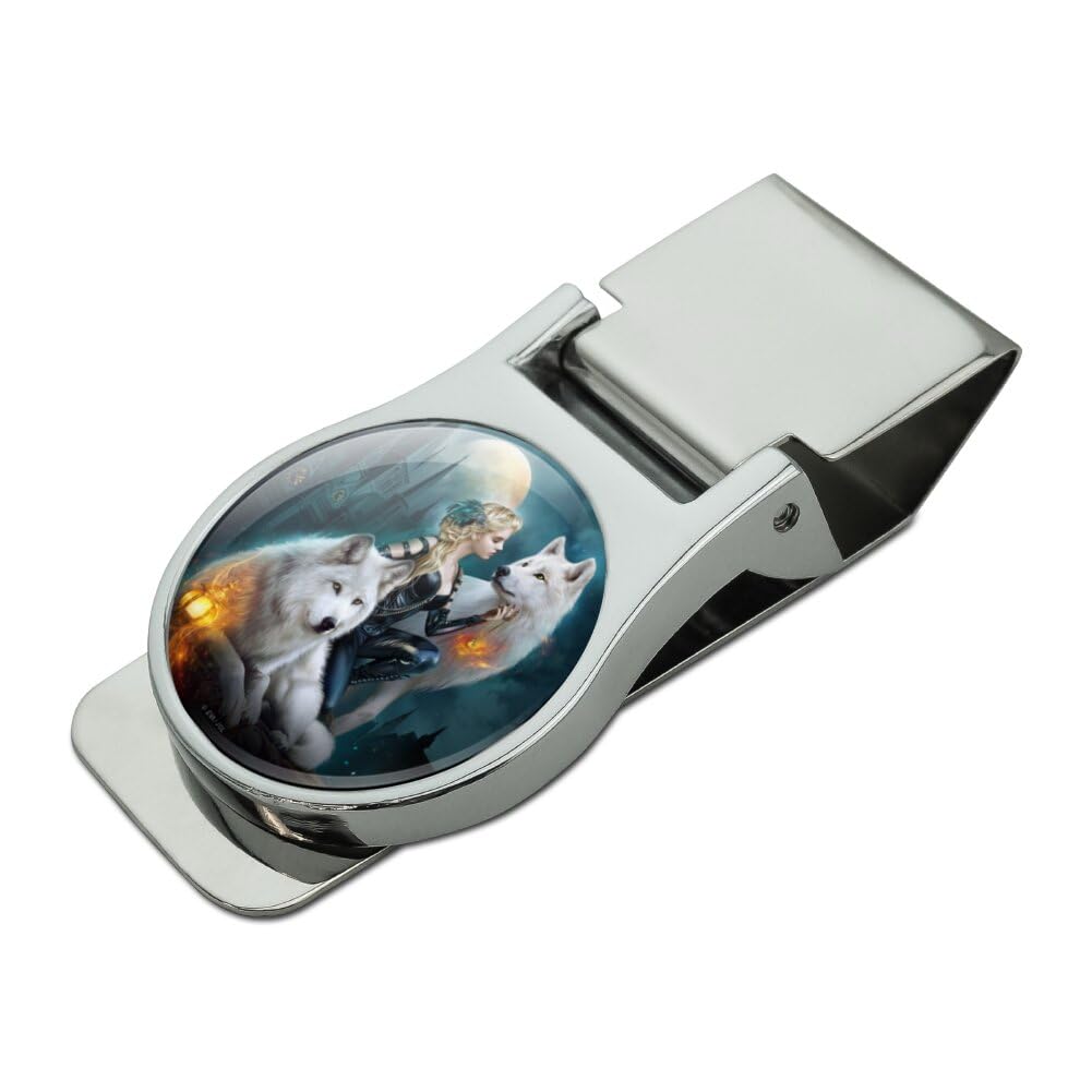 GRAPHICS & MORE Protectors of the Realm Elf and Wolves Satin Chrome Plated Metal Money Clip