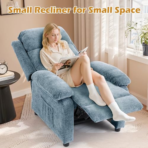 Image of Korser Recliner Chair, Living Room Chairs for Adults, Padded Deep Seat Reading Chair with Side Pockets, Small Recliners for Small Spaces, Lounge Chair for Living Room, Bedroom, and RV (Chenille)