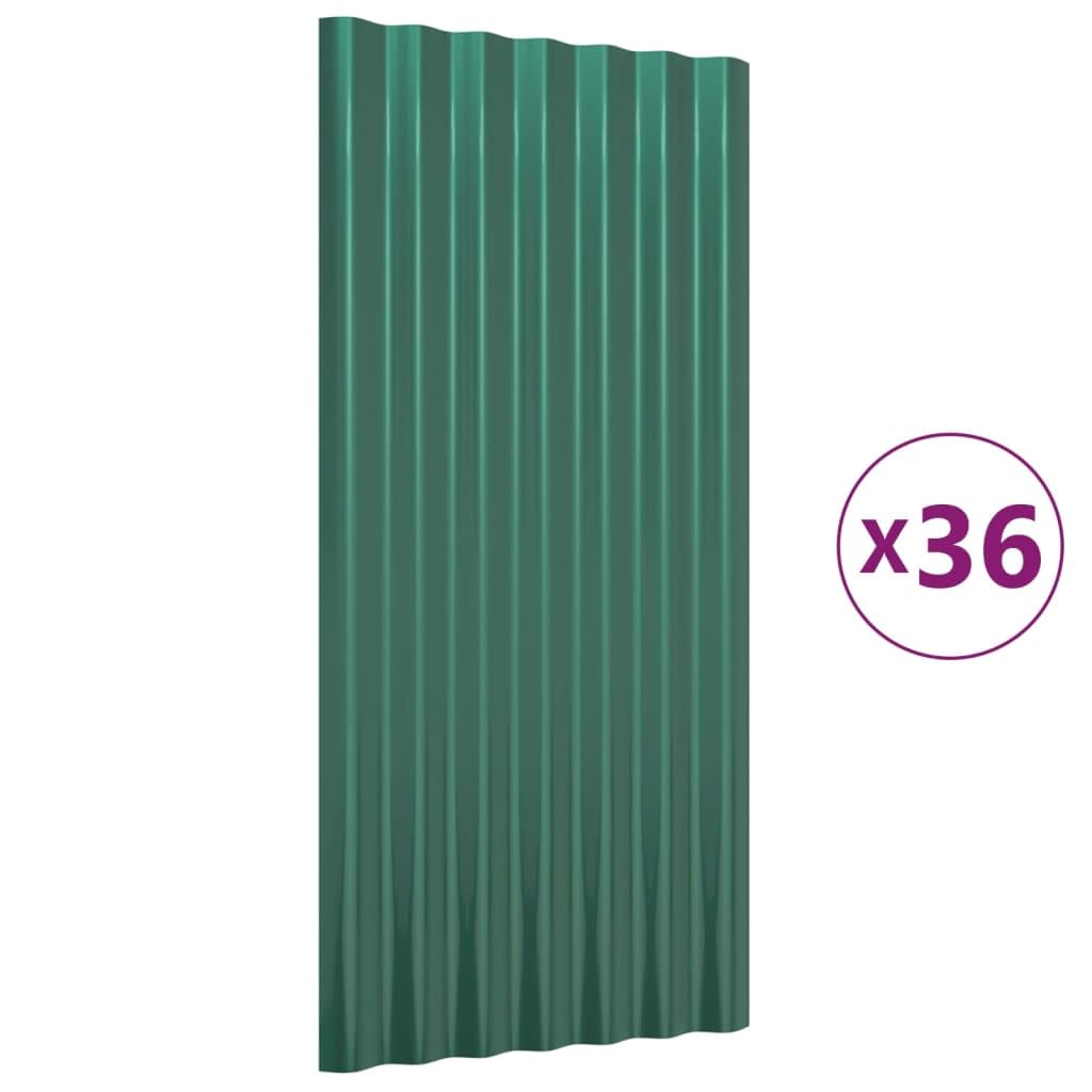 Paneles de techo de acero galvanizado, 36 unidades, color verde, 80 x 36 cm, para cobertizos, cobertizos, cobertizos, cobertizos