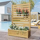 Solid Wood Outdoor Privacy Fence Screen with Planter Box, No-Dig Design with Drainage Holes (Natural, 41" L x 16" W x 72" H)