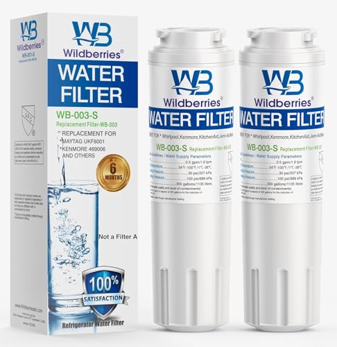 Wildberries UKF8001 Refrigerator Water Filter 4 Replacement for Whirlpool®, EveryDrop® EDR4RXD1, WHR4RXD1, 4396395, WRF535SWHZ00 to WRF535SWHZ10, WRF555SDFZ00 to WRF555SDFZ15, FMM-2, 46-9006, 2-PACK