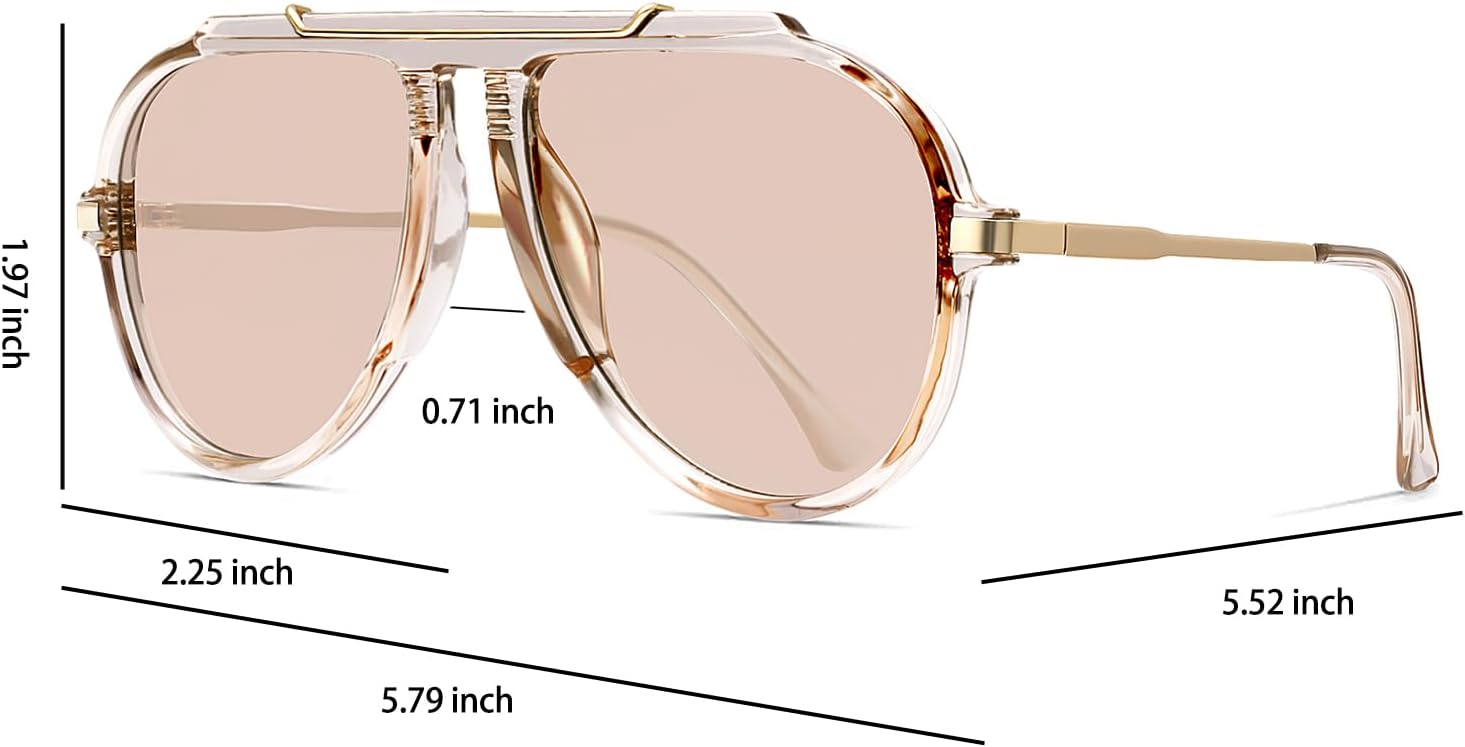 Oversized Aviator Sunglasses for Women Men Trendy 2026 Retro 70s Sunnies Tangle Free Gold Big