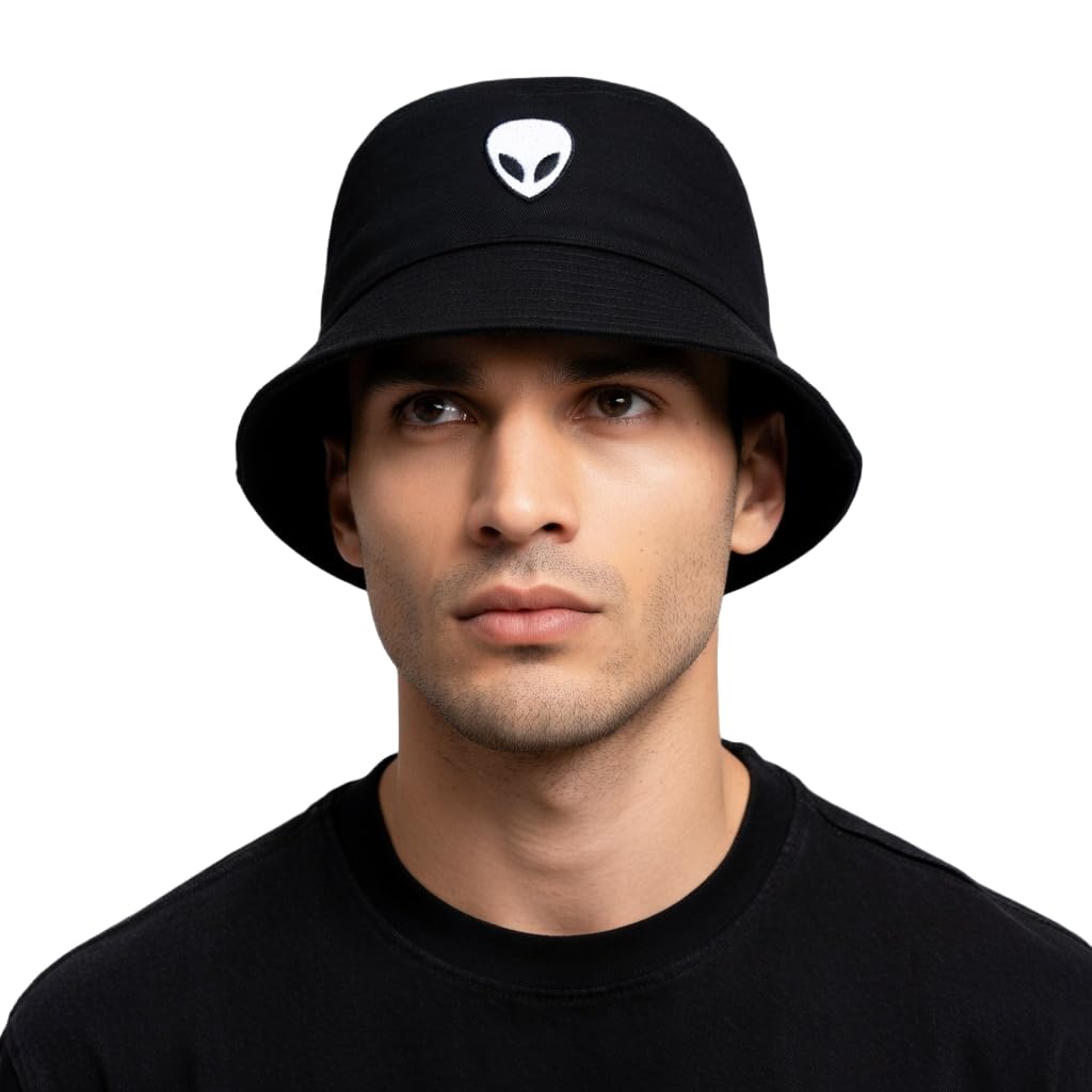 Alien Bucket Hat UFO Abduction Apparel Cap - Trendy Black Hat for Men & Women, Summer Sun Protection, Packable Fisherman Cap for Outdoor Adventures-image-6