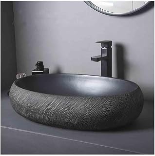 YQINQIN83B Fregadero de baño Lavabo de cerámica Negra sobre encimera, Lavabo Vintage, for baño y hogar. Lavabo de tocador