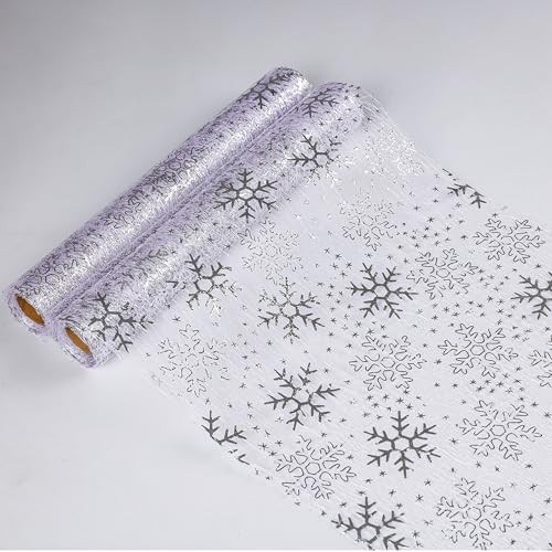 Snowkingdom 2 Pcs Christmas Snowflake Silver Table Runner 108 Inch Sparkly Silver Glitter Metallic Runners Decorations for Seasonal Winter Festival Holiday Home Party by Snowkingdom - Used condition - US$8.35