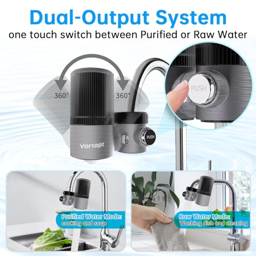 Vortopt Advanced Water Purifier for Sink,360&deg; Rotary 400 Gallons Faucet Water Filter for Kitchen Sink,NSF Certified Reduces Chlorine & Bad Taste with 1 Replacement,T6-CTO-Black.