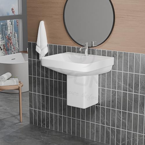 Image of Syon Premium Ceramic Wall Hung Wash Basin for Bathroom & Living Room Wall Mount Wash Basin | Wall Hung Wash Basin | wall Mounted Bathroom Sink for Home, Restaurent (18 x 14 x 16.5 inch)