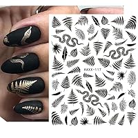 Nagelsticker-Set Haxx117 – Gold-Schwarz-Weiß Motive (Tropenblatt, Schmetterling, Feder), 8x10,3 Cm, Rückenkleber Für Nägel