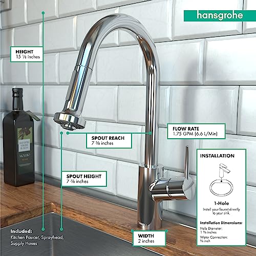 Hansgrohe Talis S² Premium Kitchen Faucet 1-Handle 15-Inch Tall Pull Down Sprayer Magnetic Docking Spray Head Wide Reach In Chrome, 04286000, 1.75 #TOP16