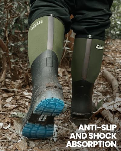 Image of OutdoorMaster Hunting Boots for Men, Waterproof Rubber Neoprene Boots, Anti-slipped Insulated Outdoor Boots