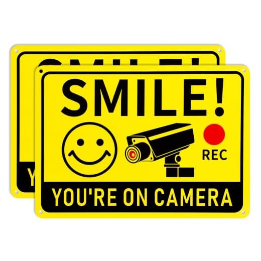 2 Pack Smile You're on Camera Signs – Video Surveillance Signs Outdoor, 10"x7" Rust-Free Aluminum Warning Sign, UV Printed Weatherproof Security Camera Sign for Home, Business, Fence, Driveway, CCTV