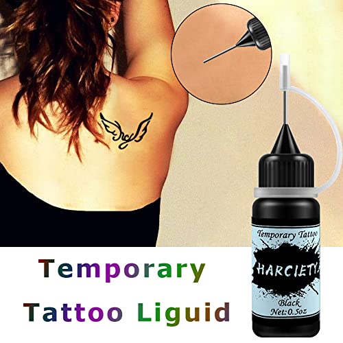 Temporary Tattoo Kit 7 Bottles, Freehand Ink Semi Permanent Tattoo Gel, 39 Pcs Tattoo Stencils Diy Tattoostemp Tattoos For Women Men #TOP1