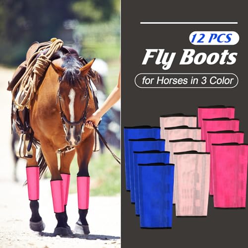 Bulyoou Set of 12 Mesh Fly Boots for Horse Breathable Mesh Horse Boots Protective Horse Leg Loose Wraps Horse Leggings for Preventing Flies and Mosquitoes Bites (Navy,Purple,Light Pink) - Thumbnail 2