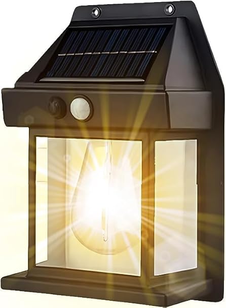 FOZZBEE Outdoor Solar Wall Lamp Outdoor Waterproof Tungsten Lamp Induction Garden Lamp Garden Villa Night Lamp Single Light (Color Assorted Black…