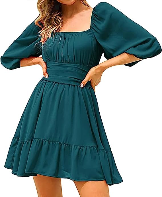 Patlaniwestern Dresses For Women | Solid Georgette Smock Off Shoulder- Dress | Midi Western Dress For Women.(Off-Teal-M)