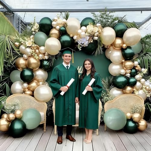 Image of Emerald Green Gold Balloon Arch Kit Double Stuffed Dark Dusty Green Pearl White Sand Latex Balloon Garland for Birthday Baby Shower Wedding Anniversary Graduation Jungle St. Patrick's Day Party