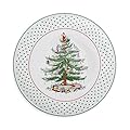 Spode Christmas Tree Polka Dot Cake Plate - 11" Cookie, Cupcake, Dessert Serving Platter - Porcelain Cake Stand for Holiday Gatherings - Dishwasher, Microwave, Freezer Safe