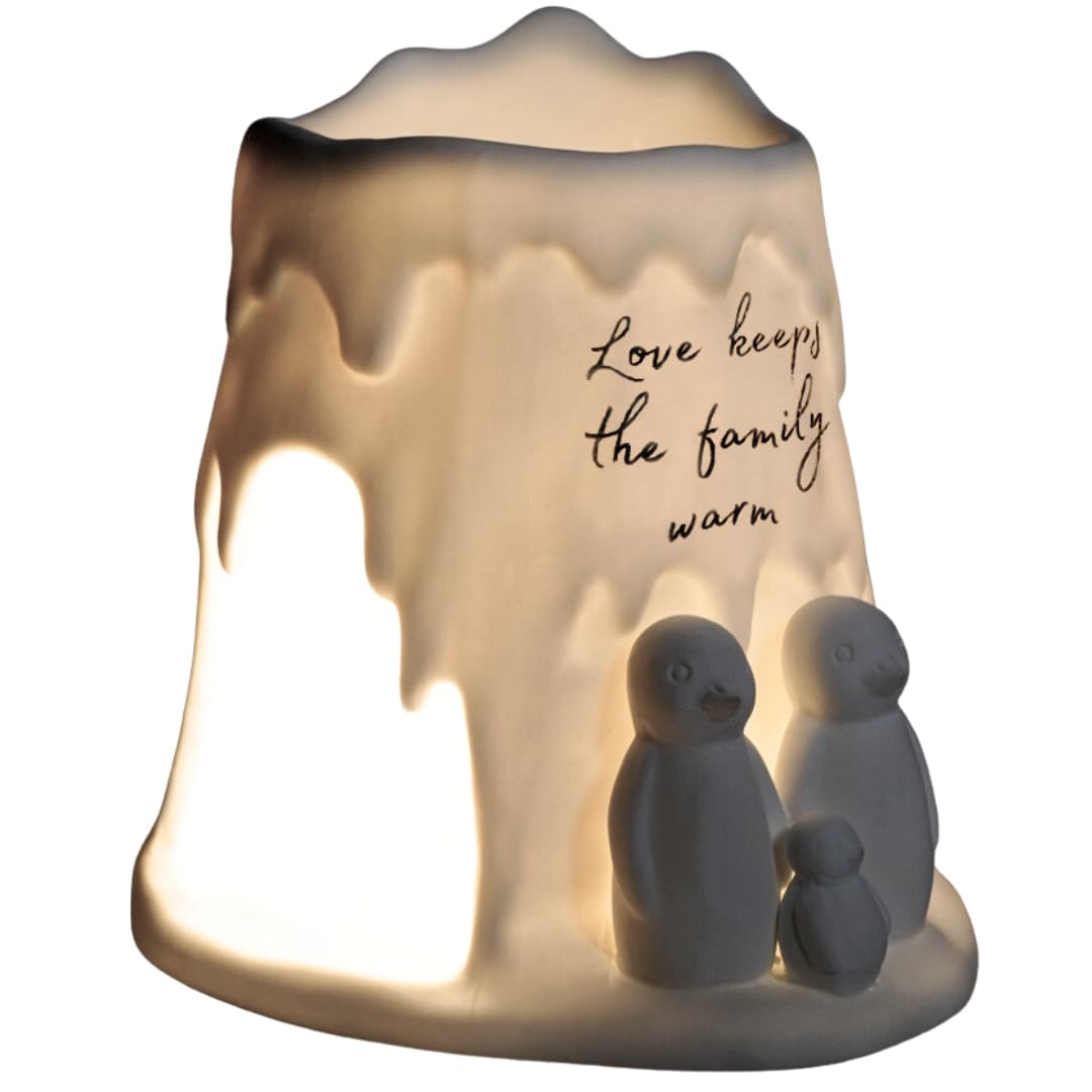 Cello White Tealight Wax Melt & Oil Burner, Penguin Family, Stunning Porcelain Gifts. Use As Porcelain Wax Melt Burners Or Essential Oil Burner And Fragrance Your Room. Penguin Ornament And Penguin Gifts.