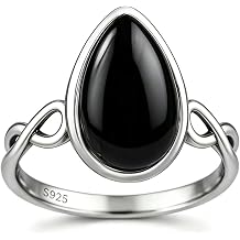 HAIXIAN S925 Sterling Silver Pear-Shaped Jade Ring for Women, Vintage Antiqued Minimalist Infinity Knot Statement Ring, Elegant Daily Wear