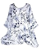  Damen Lagenlook Sommer Ballon Tunika Bluse Kleid Shirt 44 46 48 50 52 54 56 58 60 L XL XXL 3XL 4XL Blumen Print Urlaub Strand zu Hose Kombi Top Weiß (58)