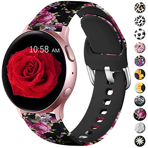 LEOMARON Bands for Samsung Galaxy Watch Active Active 2 Bands 40mm 44mm Galaxy Watch 42mm, 20mm Pattern Printed Fadeless Replacement Wristband for Galaxy Gear S2 Classic Gear Sport Women Pink Flower