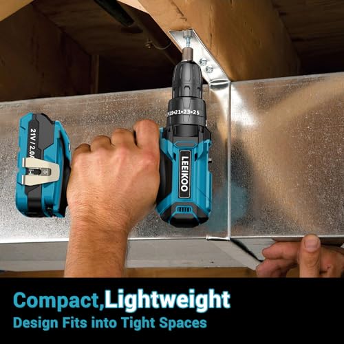 Trapano Avvitatore Batteria 21V, LEEIKOO Avvitatore a Batteria con Batterie 2.0Ah, 42N.m Avvitatore Elettrico, 25+3 Coppie, 2 Velocità, LED Luce, 24PCS Accessori per Casa Progetto, Fai da te - Immagine 5