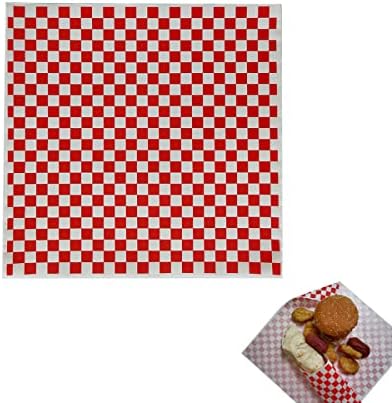 100 Sheets Red and White Checkered Dry Waxed Deli Paper Sheets, Grease Resistant Checkered ,Checkered Paper ,Deli Liner ,Checkered Paper Liners ,Checkered Basket Liners/Deli Paper (11.5''x11.5'')