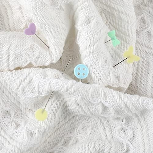 KINBOM 440PCS Sewing Pins, Sewing Pins with Colored Heads Flat Head Straight Pins Heart Butterfly Button Shape for Sewing Fabric Patch