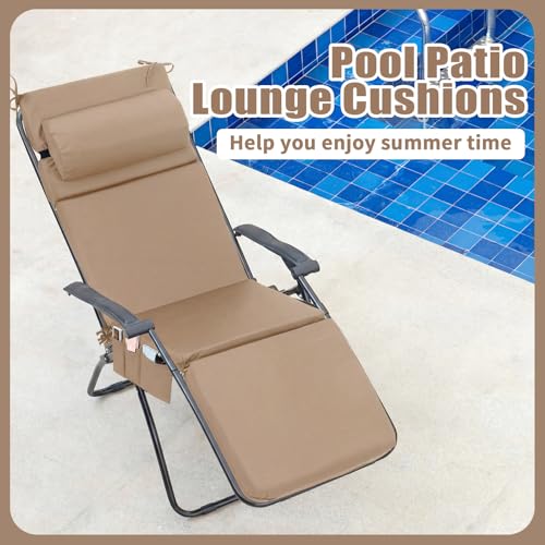 RattanView 2 Pcs Outdoor Chaise Lounge Cushion with Pillow and Side Pockets Waterproof Lounge Chair Cushions for Outdoor Furniture Patio Lounger Pad for Outside Pool Lawn (Brown,72 x 21 x 4) by RattanView - Used condition - Image 6